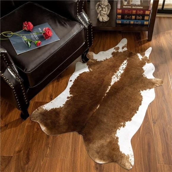 Premium Faux Cowhide Rug 4.6 x 5.2 Feet, Durable and Large Size Cow Print Rugs - Picture 4 of 6